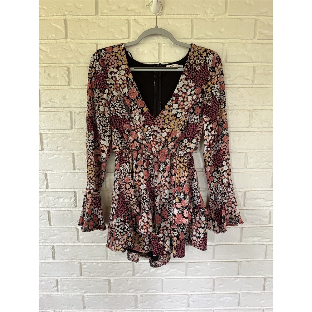 Francesca Mi‎ Ami Size M Pinks & Yellow Floral Long Sleeve Layered Ruffle Romper